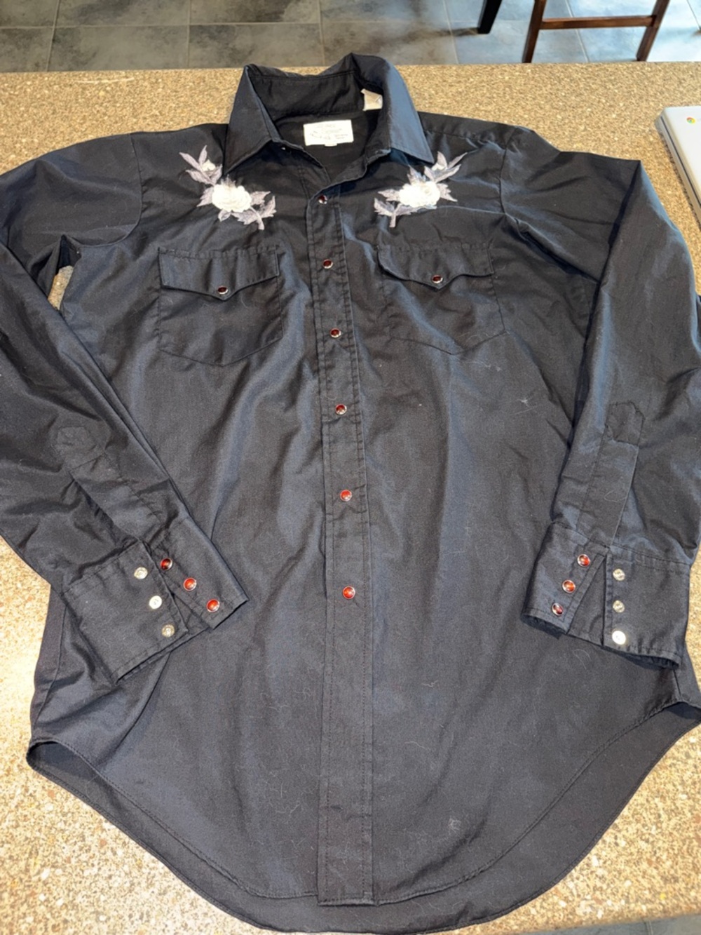 Vintage Silver Spur Men's Black Western Embroidered Button-Up Shirt
